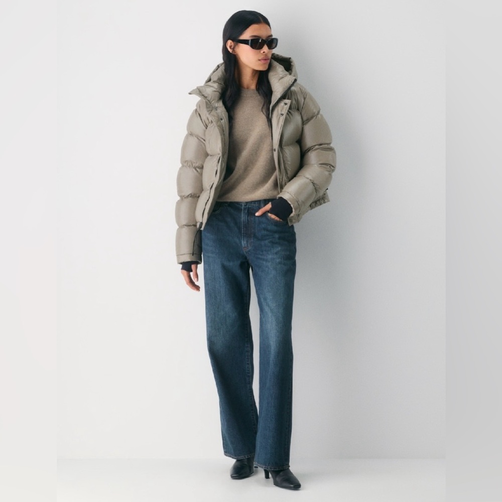 Aritzia Hi-Gloss French taffeta premium down cropped puffer jacket, Small NWOT